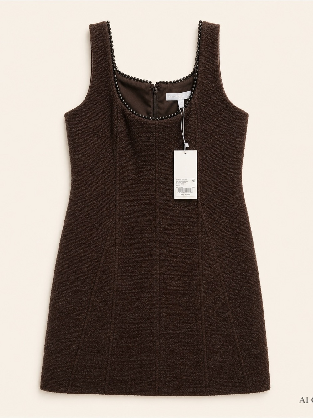 ANTONIO MELANI Macy Black Beaded-Edge Tweed Mini Dress NWT